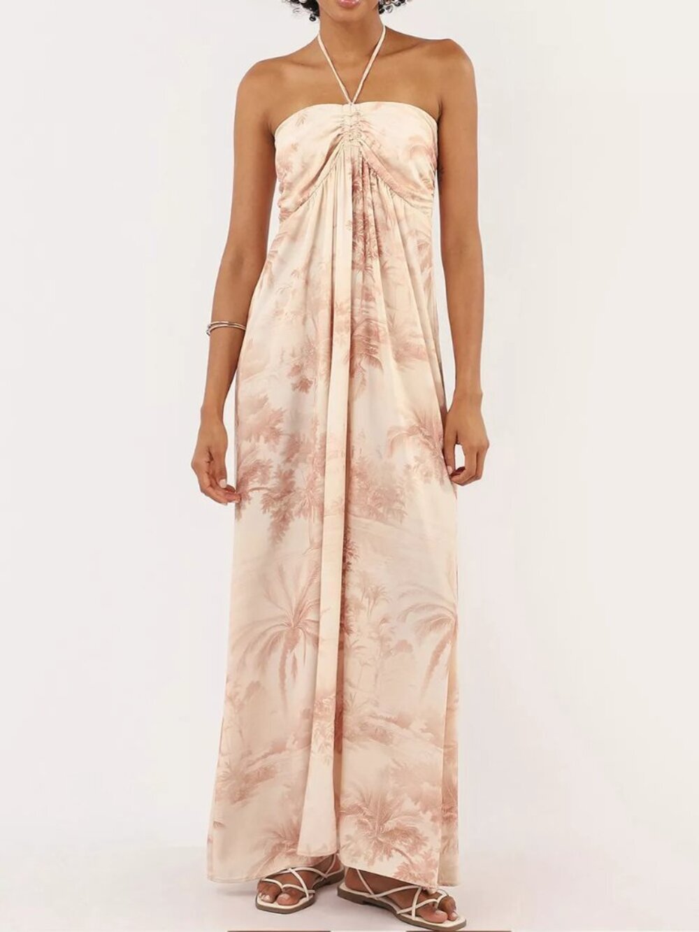 Tropical Print Halter Neck Maxi Dress